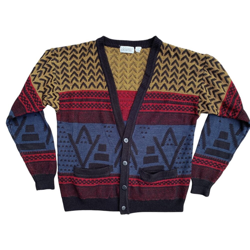 Vintage Sweater Graphix Cardigan Kurt Cobain Grandpa Aztec Grunge Western-L - Picture 6 of 14